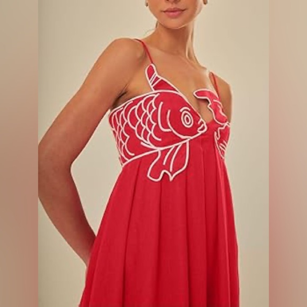 Koi Fish Embroidered Asymmetrical Maxi Dress midi tropical - Picture 4 of 11